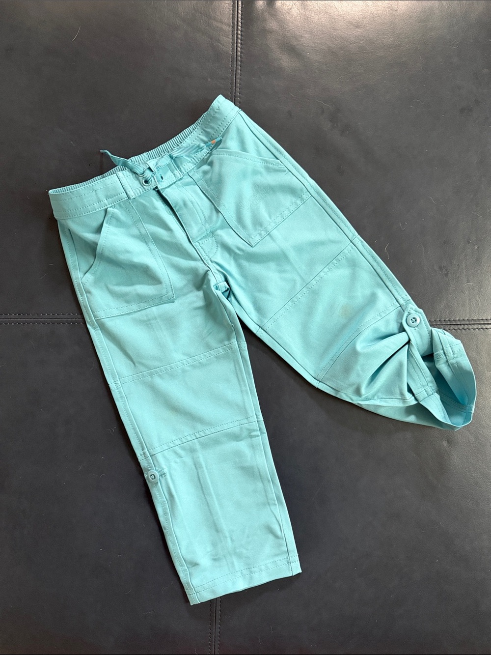 Kids Teal Cargo Pants with Roll-Tab Hem